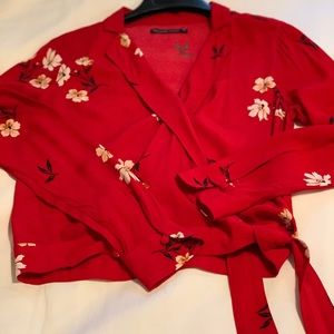 Abercrombie & Fitch red wrap blouse